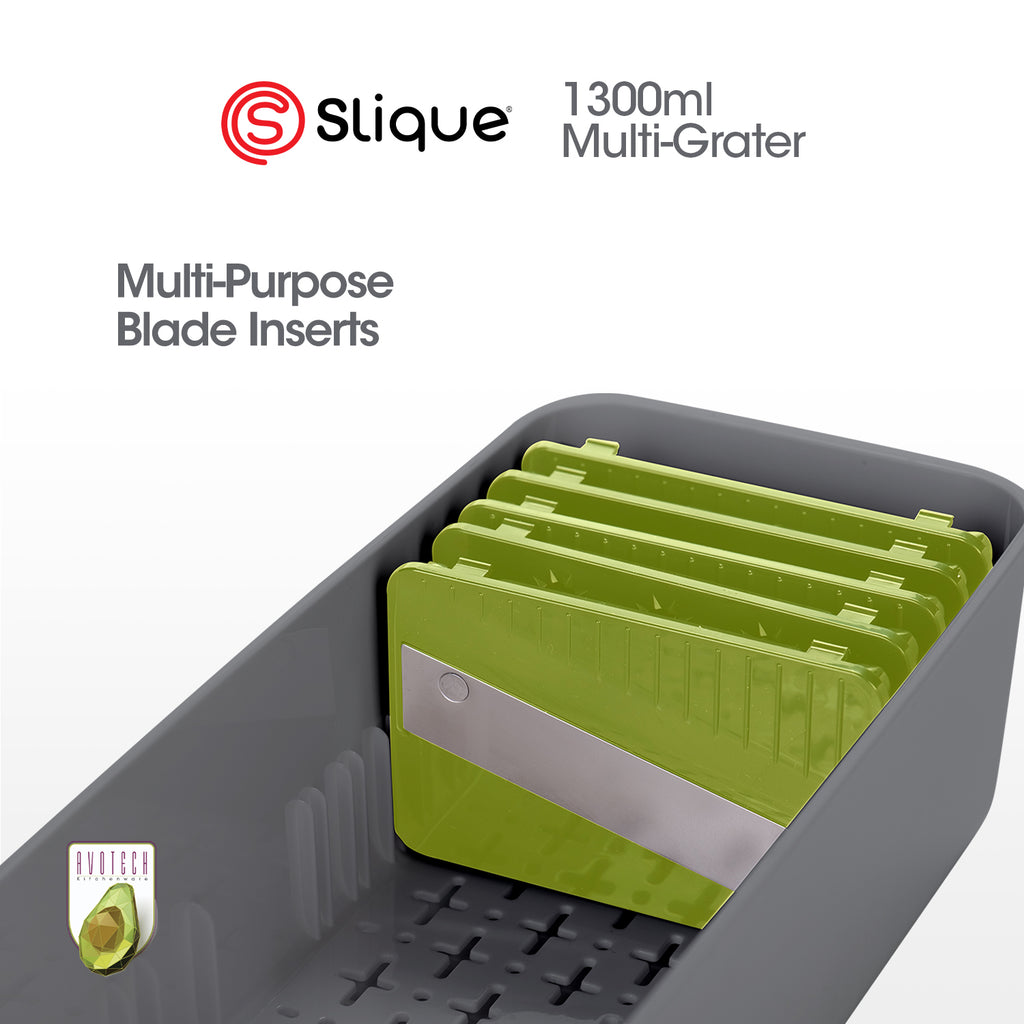 Slique AvoTech 5-in-1 Multi Grater & Slicer Set with Storage Box Stainless Steel Blades, Vegetable & Cheese Shredder Kitchen Gadget