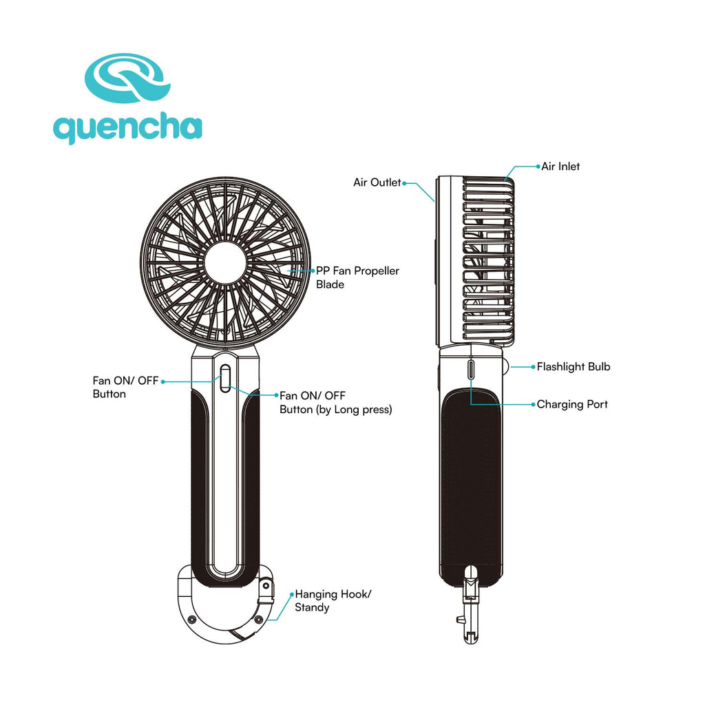 Quencha Portable Mini Fan 1200mAh High Speed Handheld Fan