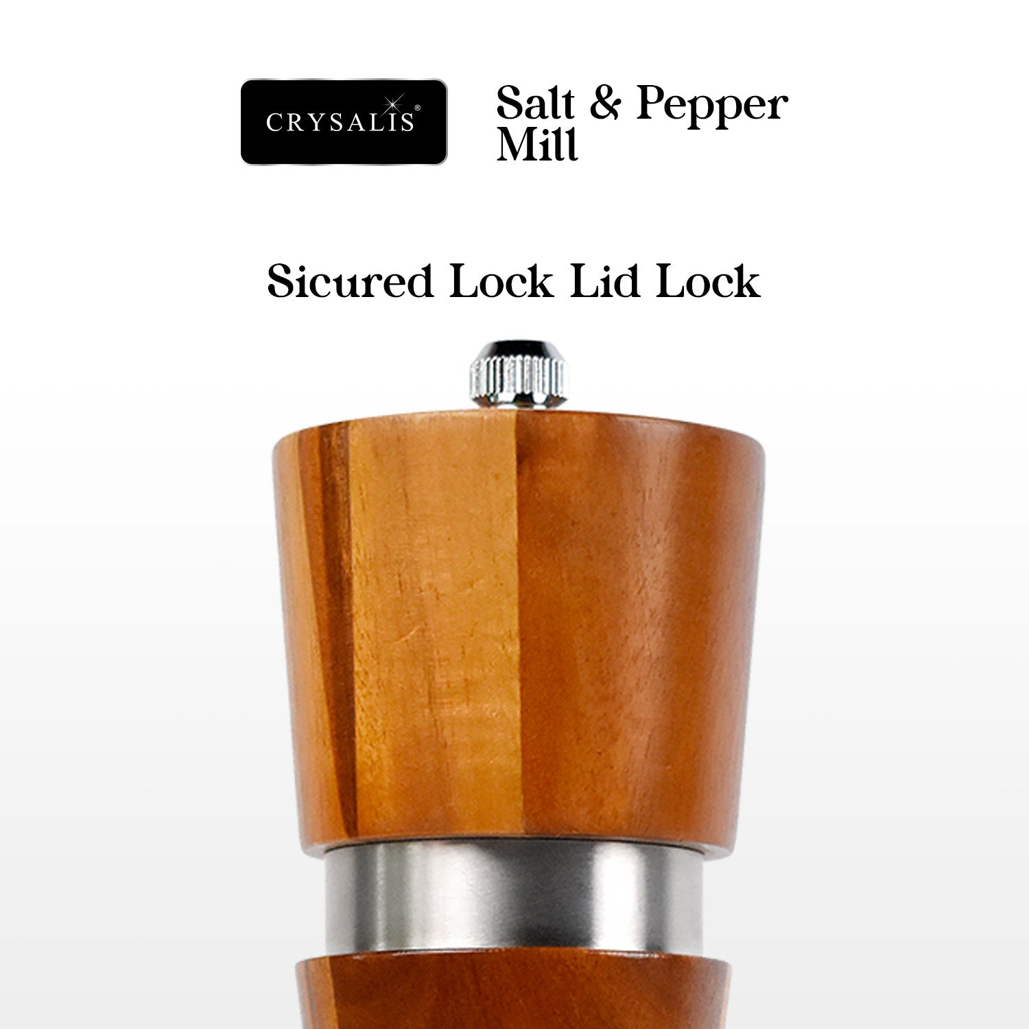 CRYSALIS Salt & Pepper Mill Manual Grinder Spice Container Seasoning Bottle Spice Storage Shaker Acacia Wood