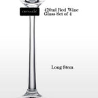 CRYSALIS Premium 420ml Red Wine Glass Set of 4 – Lead-Free Crystal Stemware Long Stem Elegant Drinking Glass