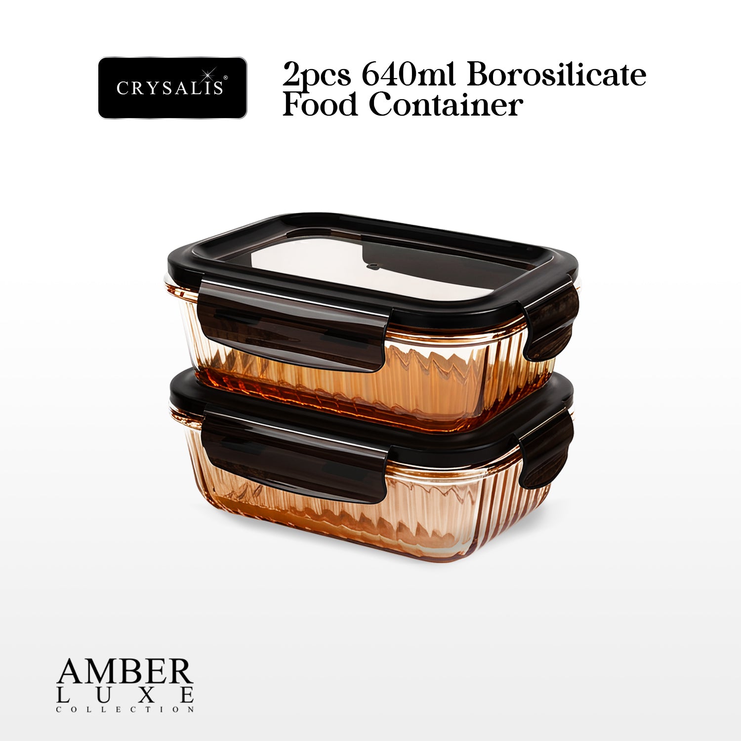CRYSLIS Amber Luxe Collection 2pcs Borosilicate Glass Food Container With Secure Locking Lid