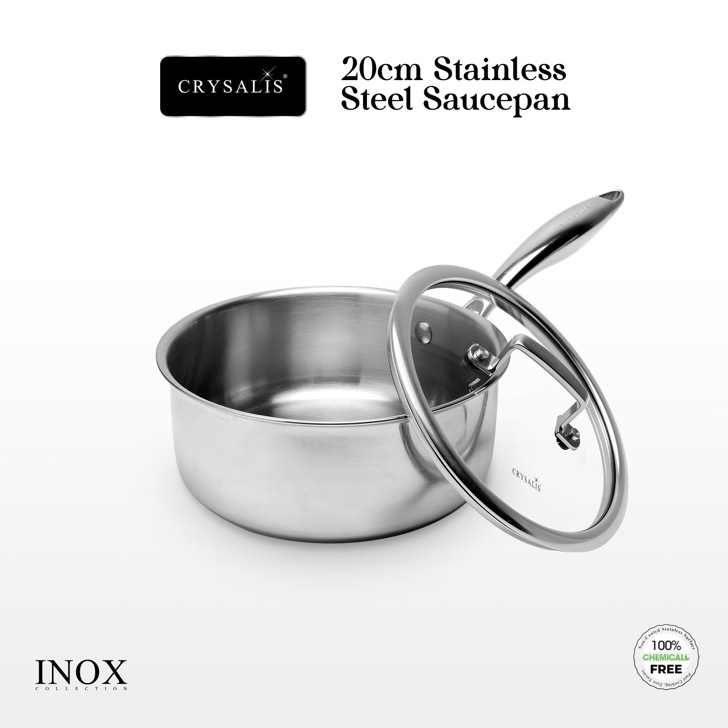 Crysalis Inox Tri-Ply Stainless Steel Fry Pan Sauce Pan Dutch Oven Induction Compatible Heavy Duty Professional Cookware
