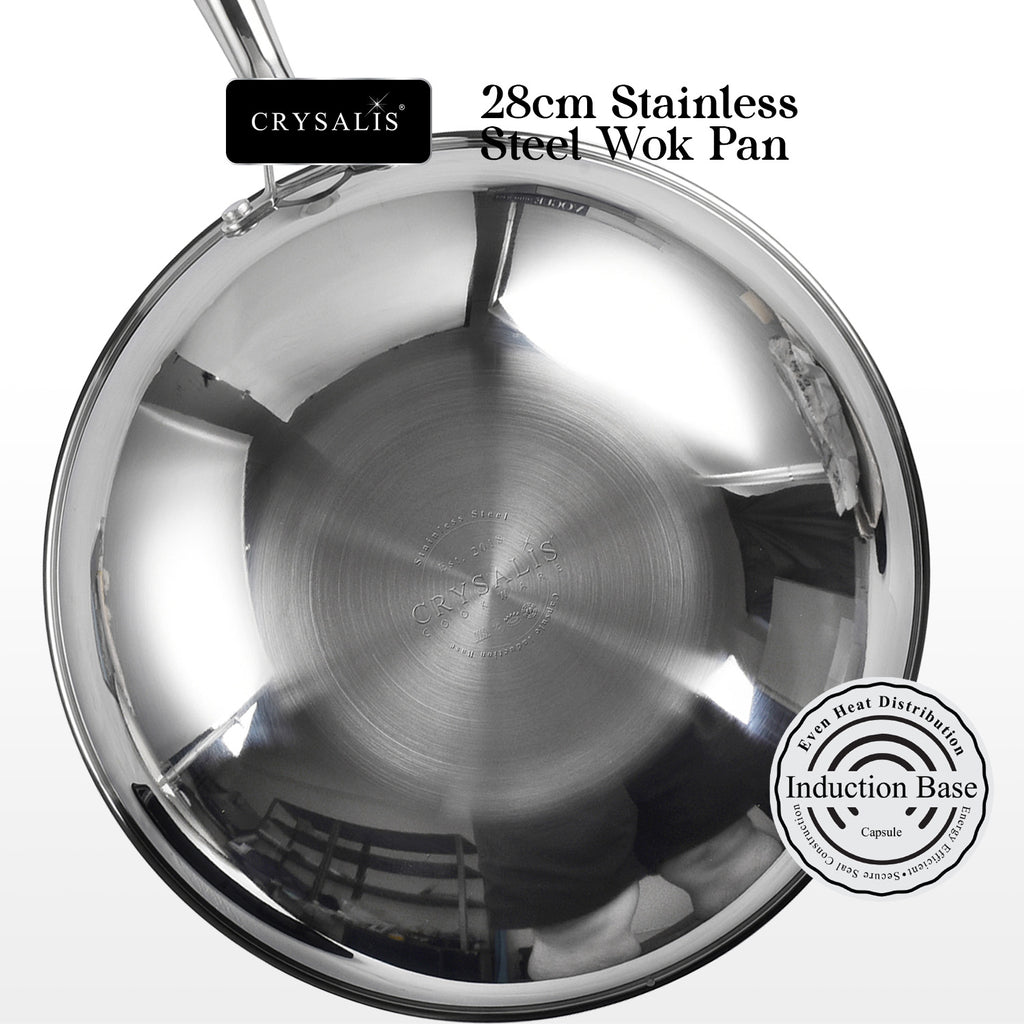 Crysalis Inox Tri-Ply Stainless Steel Fry Pan Sauce Pan Dutch Oven Induction Compatible Heavy Duty Professional Cookware