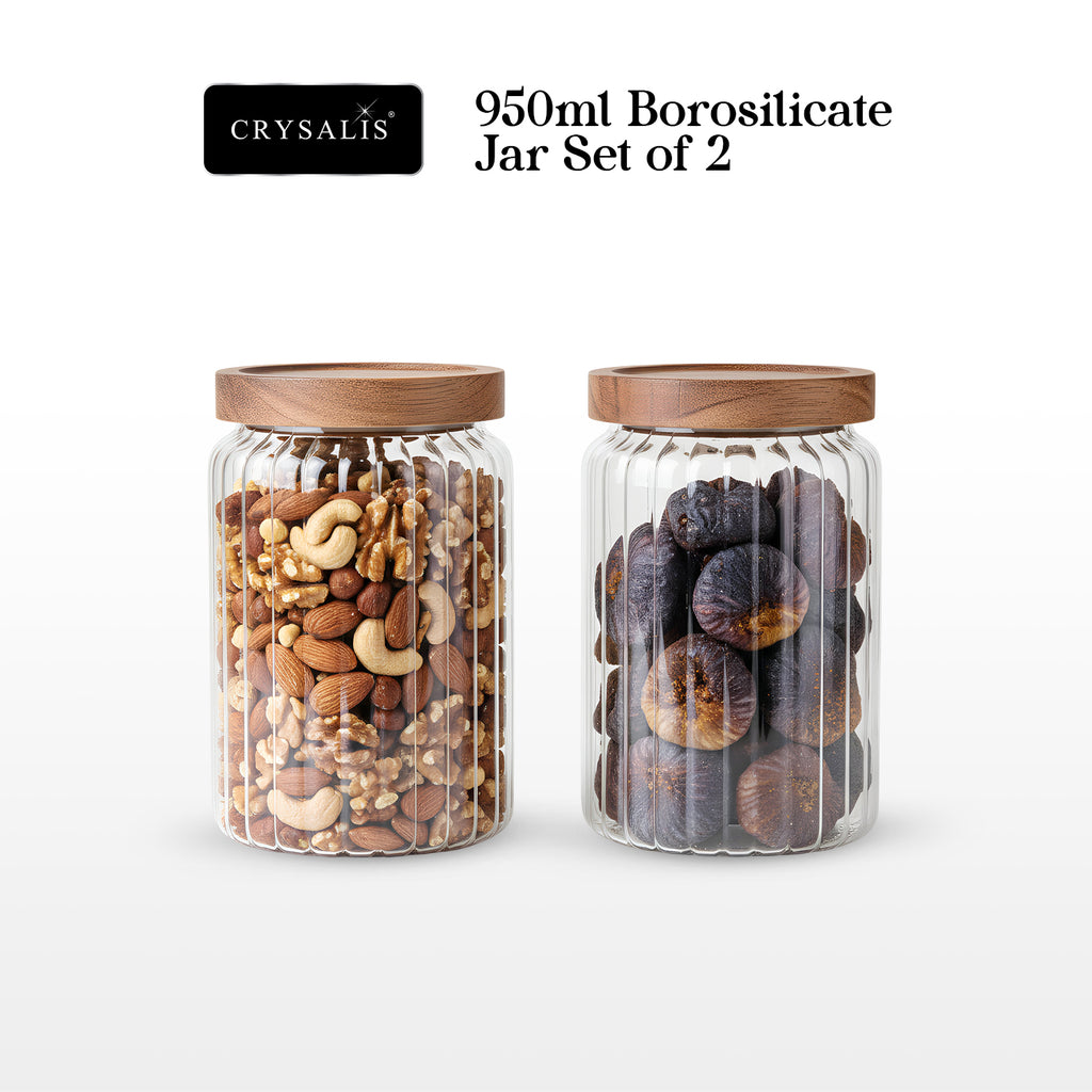 CRYSTALIS Airtight Borosilicate Glass Jars With Acacia Wood Lids