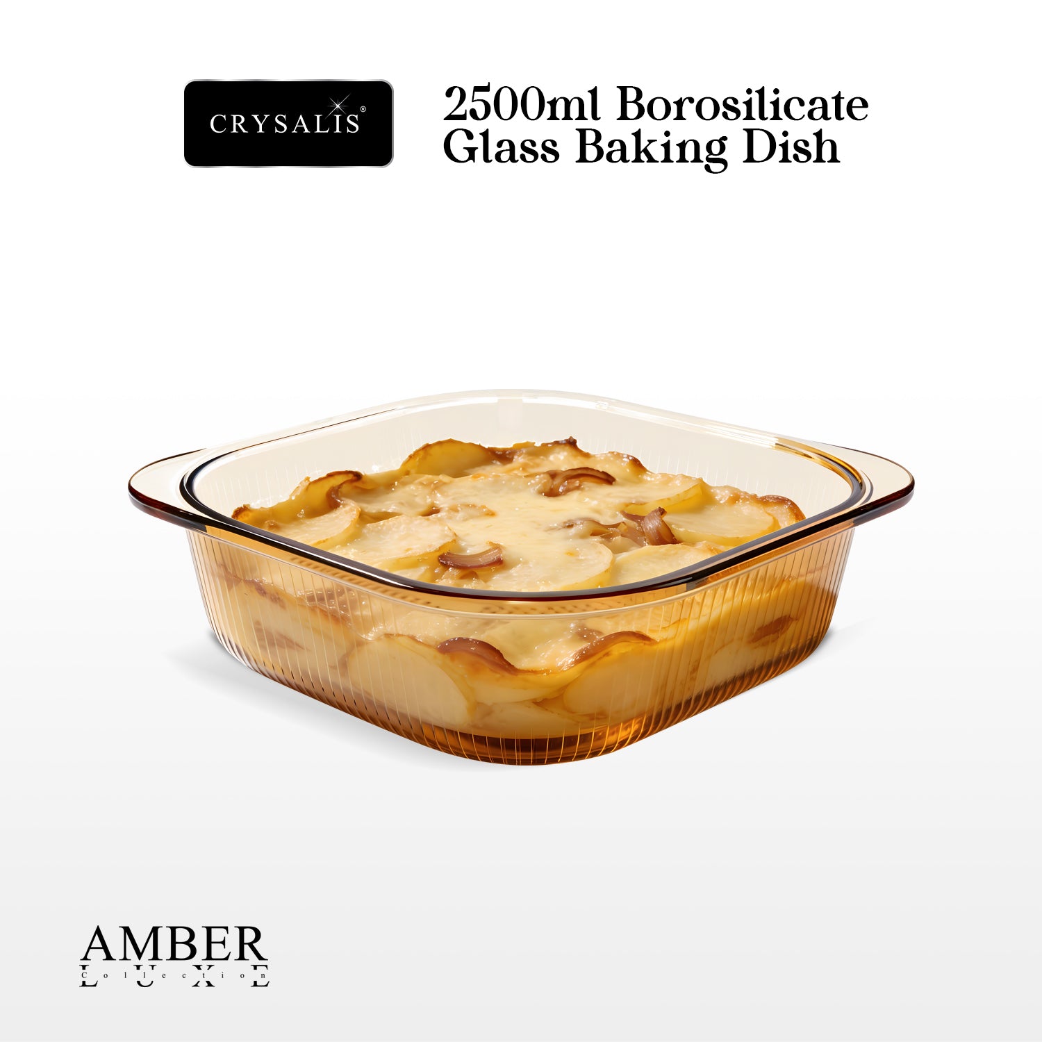 Crysalis Amber Luxe Borosilicate Glass Baking Dish Oven Safe Casserole Lasagna Bakeware