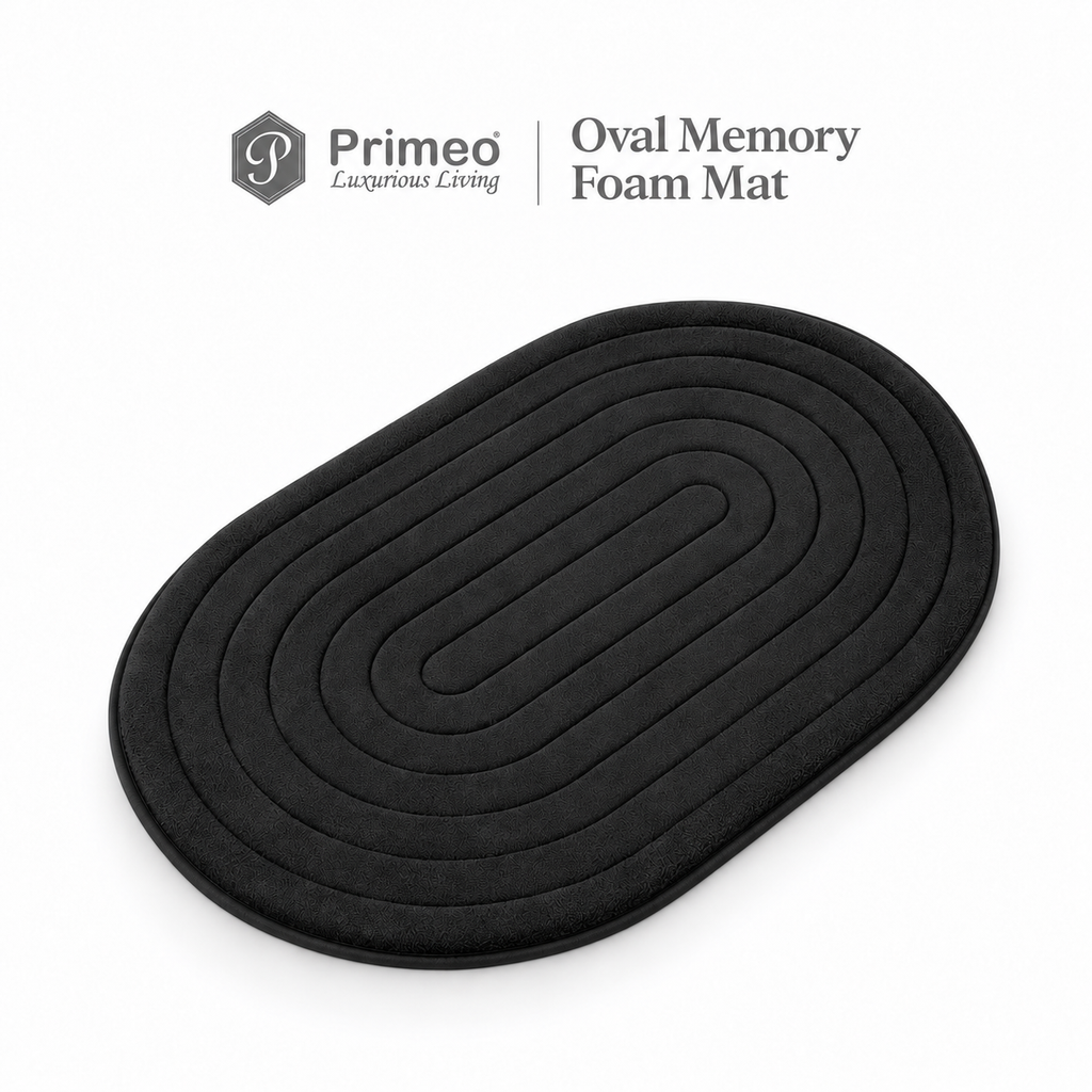 PRIMEO Oval Memory Foam Mat 40×60cm Luxury Bath Mat • Non-Slip Backing • Soft Coral Fleece Surface