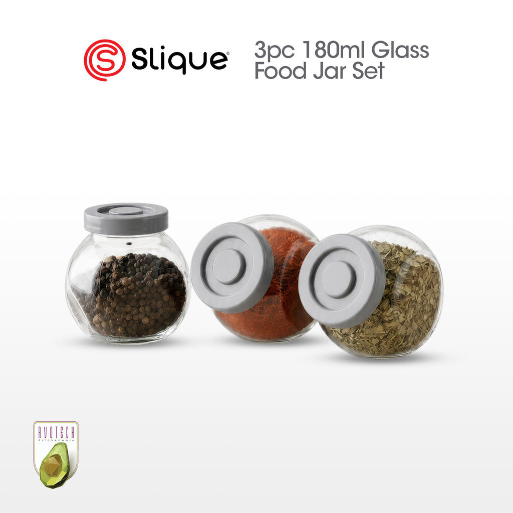 Slique Avotech Glass Jar Set 180ml (3pcs) - Airtight Pantry Food Storage Container for Spices,Coffee