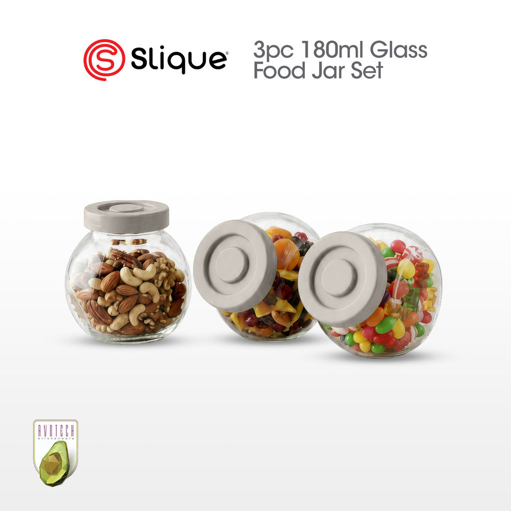Slique Avotech Glass Jar Set 180ml (3pcs) - Airtight Pantry Food Storage Container for Spices,Coffee