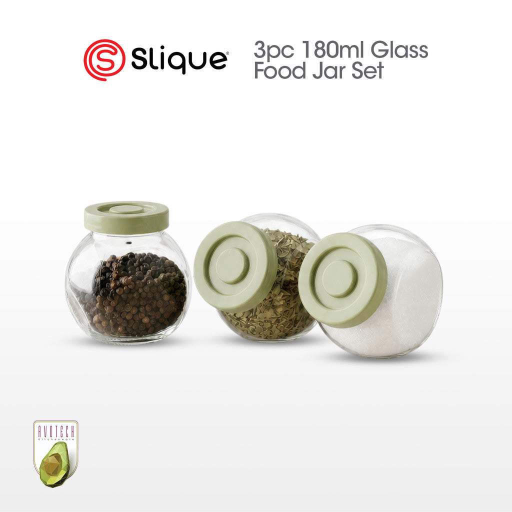 Slique Avotech Glass Jar Set 180ml (3pcs) - Airtight Pantry Food Storage Container for Spices,Coffee
