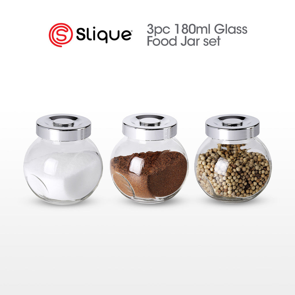 Slique Avotech Glass Jar Set 180ml (3pcs) - Airtight Pantry Food Storage Container for Spices,Coffee