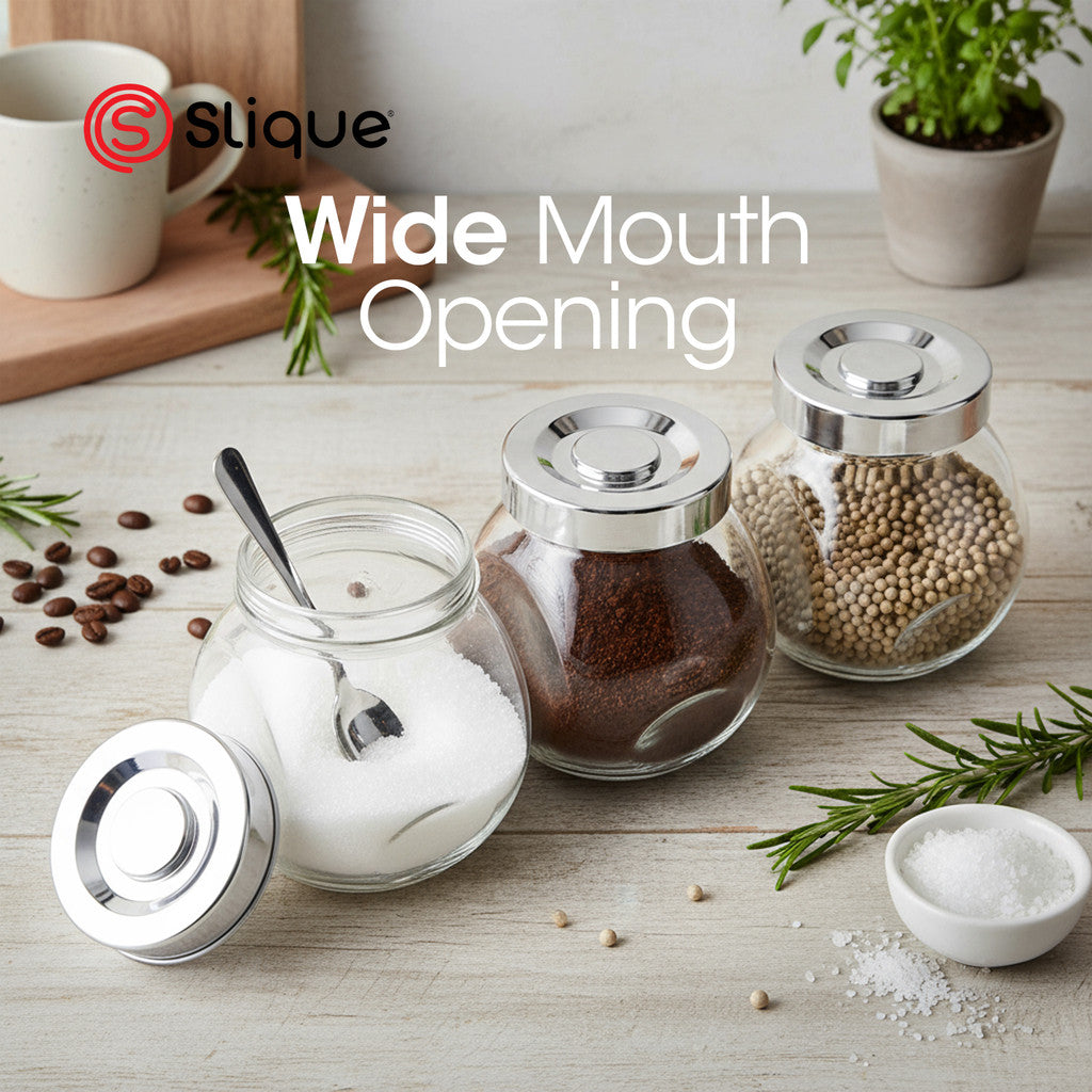 Slique Avotech Glass Jar Set 180ml (3pcs) - Airtight Pantry Food Storage Container for Spices,Coffee