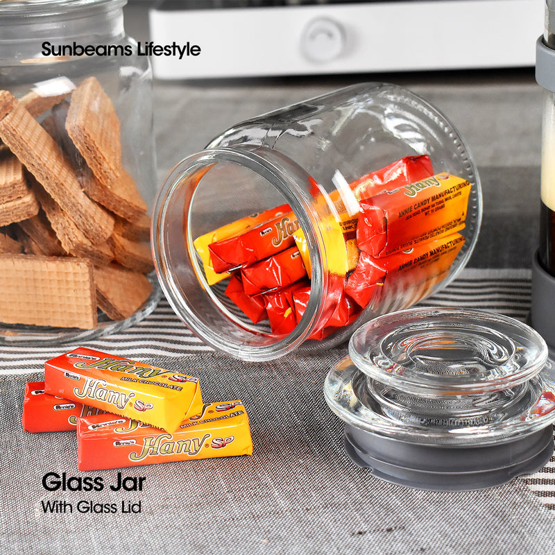 SLIQUE Premium Glass Jar w/ Glass Lid Airtight 700ml Set of 2