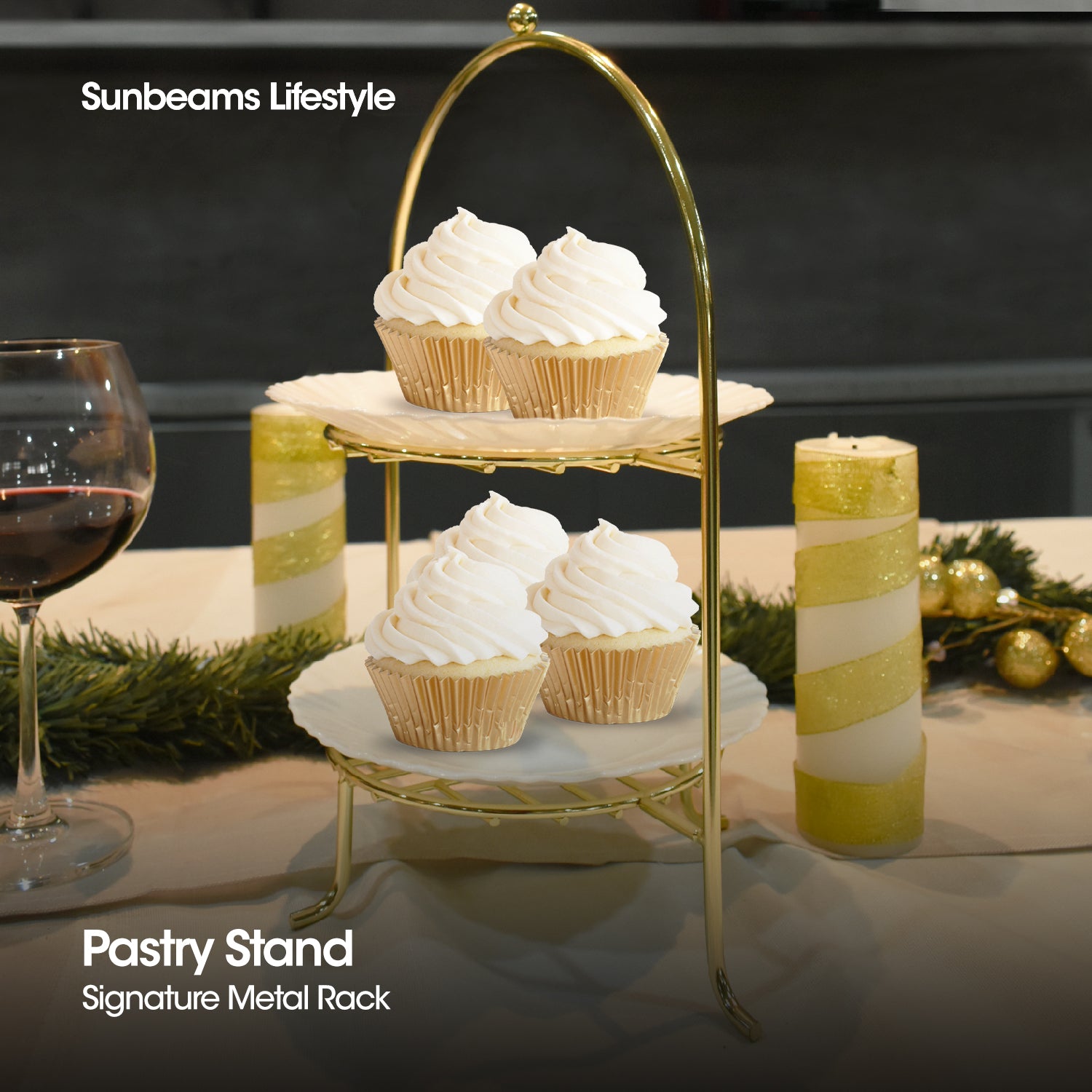 SIGNATURE by Slique Premium Kitchen Rack Metal Trivet | Napkin Holder | Fruit Basket | Utensil Holder | Tissue Roll Holder | Mug Rack | Pastry Stand - Gold Electroplate