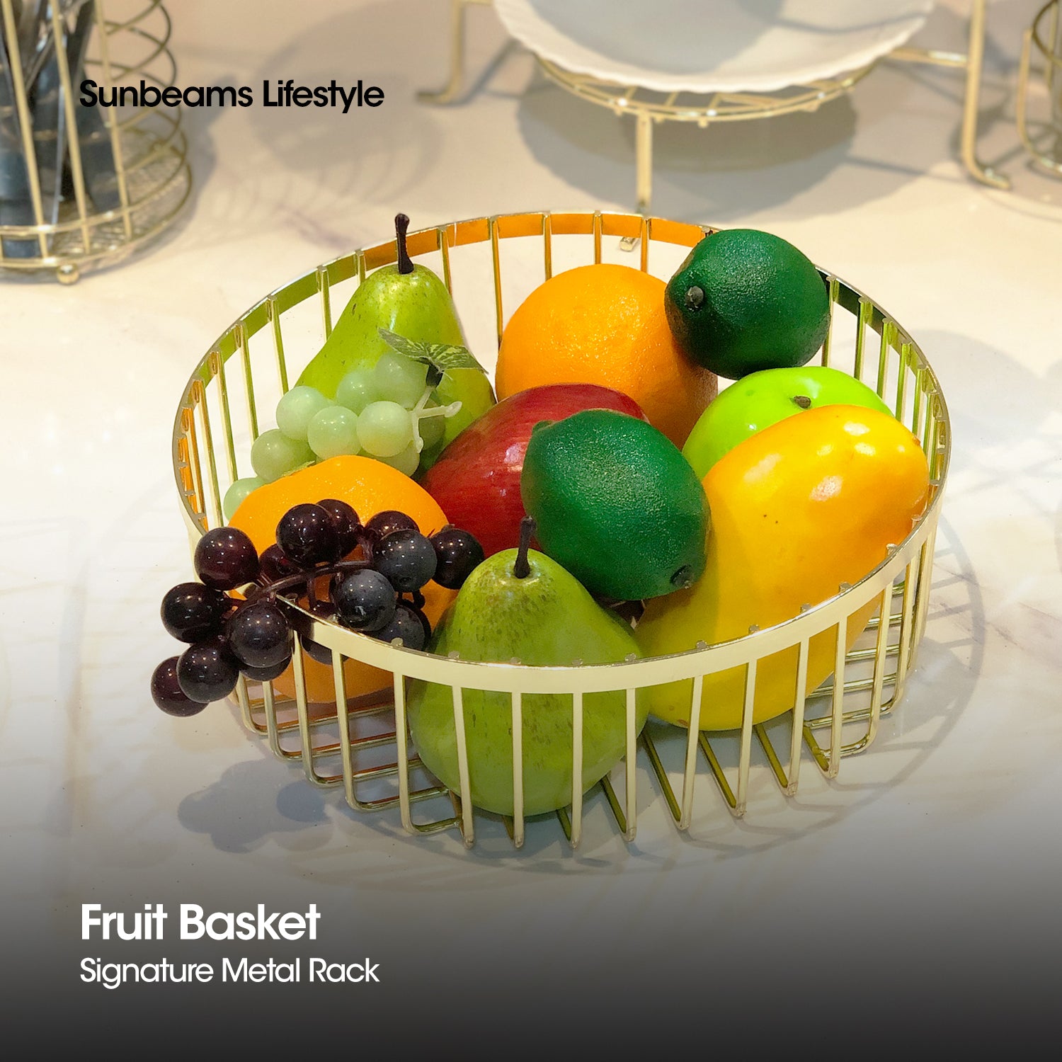 SIGNATURE by Slique Premium Kitchen Rack Metal Trivet | Napkin Holder | Fruit Basket | Utensil Holder | Tissue Roll Holder | Mug Rack | Pastry Stand - Gold Electroplate