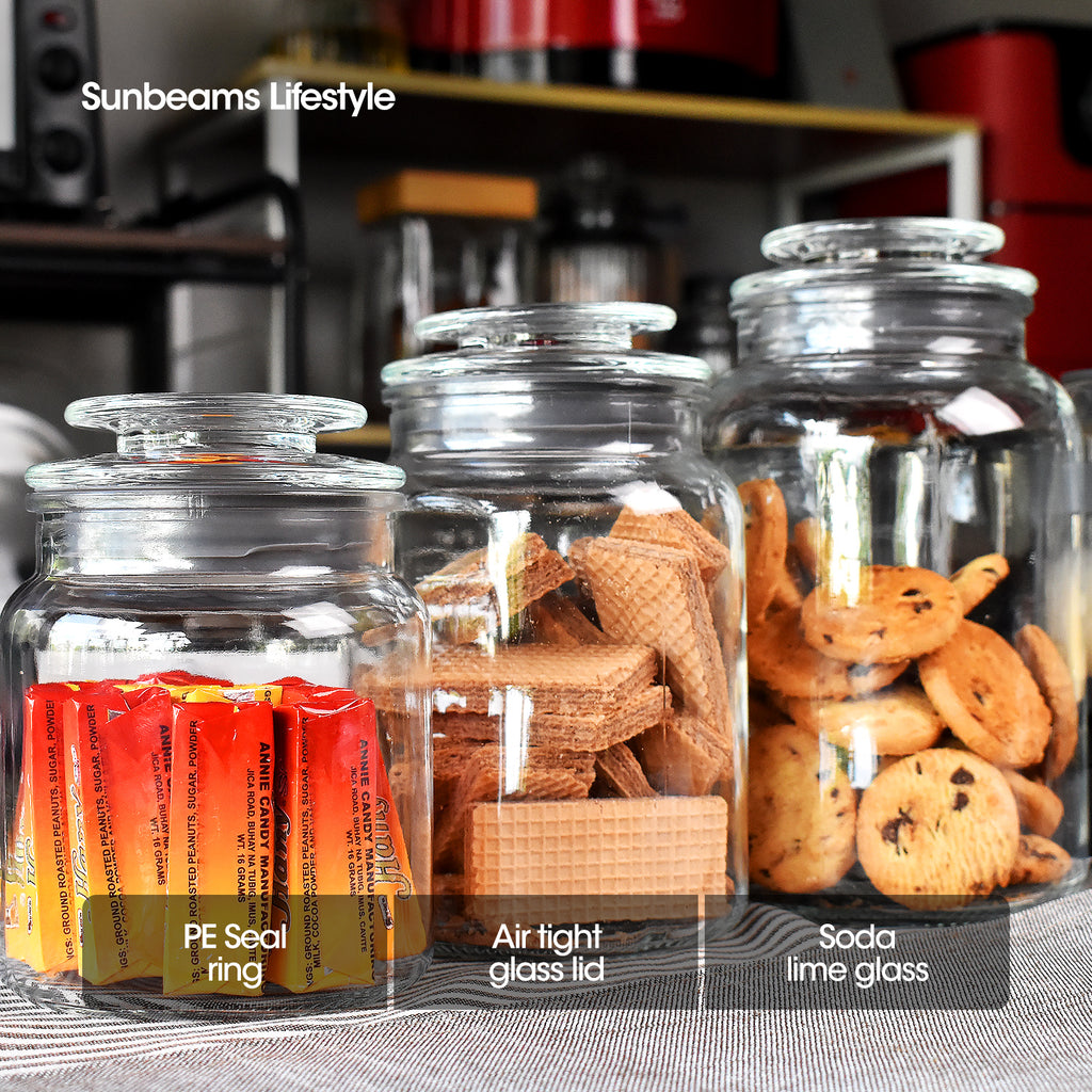 SLIQUE Premium Glass Jar w/ Glass Lid Airtight 1500ml|1.5L Set of 2