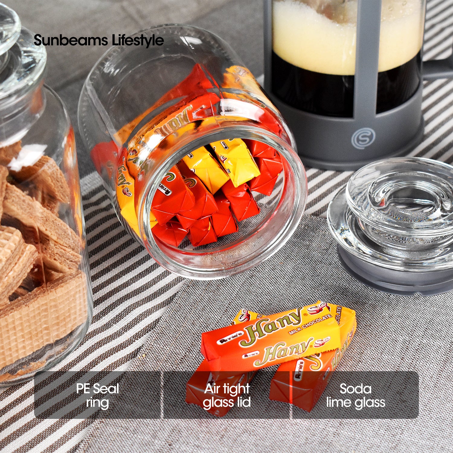 SLIQUE Premium Glass Jar w/ Glass Lid Airtight 700ml Set of 2