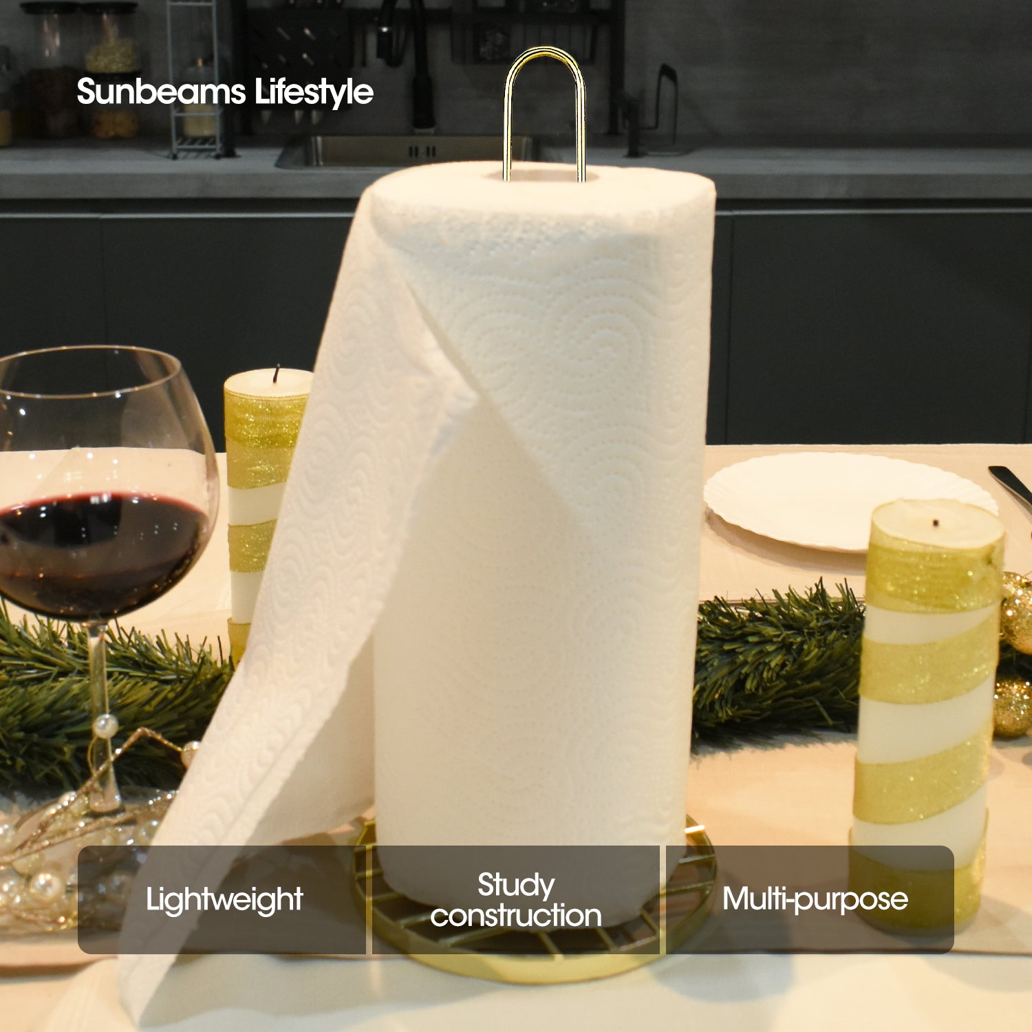SIGNATURE by Slique Premium Kitchen Rack Metal Trivet | Napkin Holder | Fruit Basket | Utensil Holder | Tissue Roll Holder | Mug Rack | Pastry Stand - Gold Electroplate
