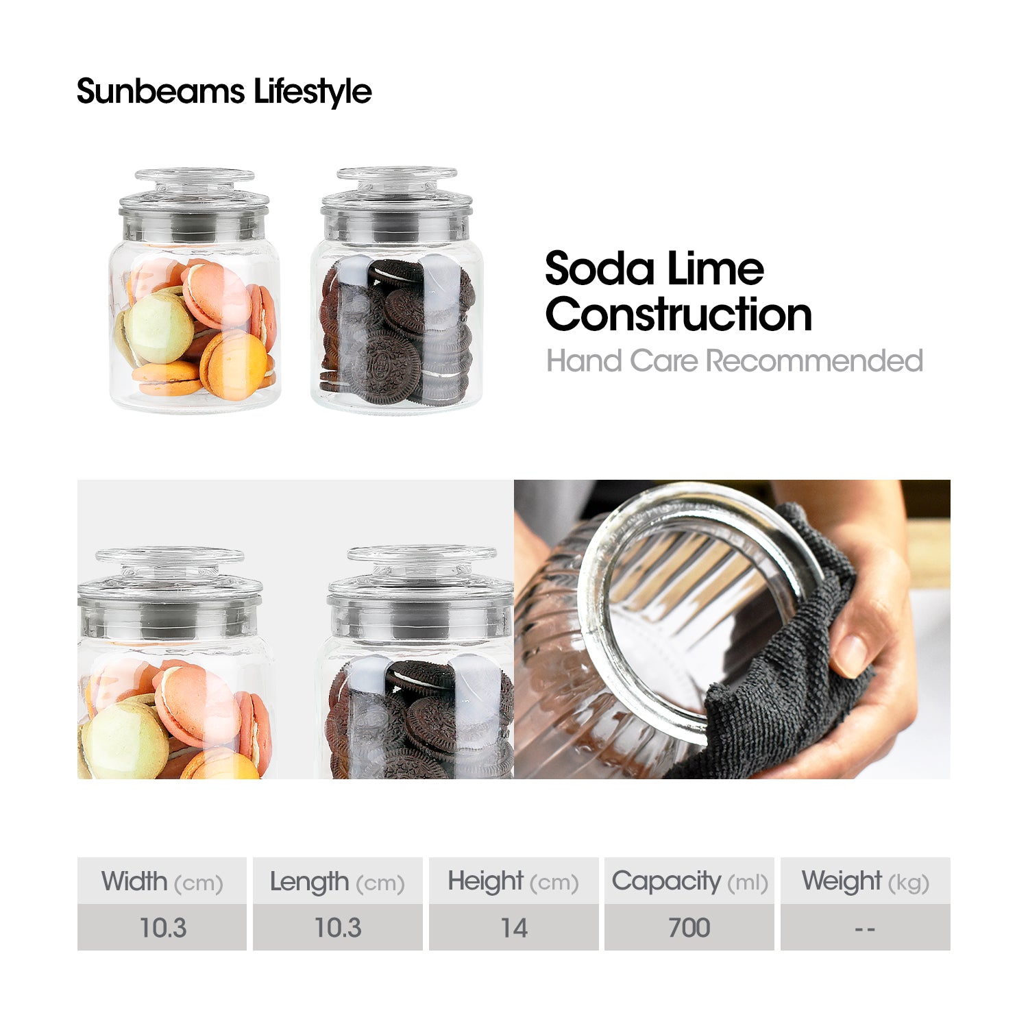 SLIQUE Premium Glass Jar w/ Glass Lid Airtight 700ml Set of 2