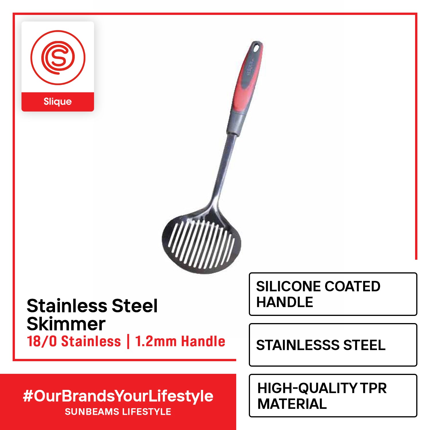 SLIQUE Premium 18/8 Stainless Steel Skimmer (Red)