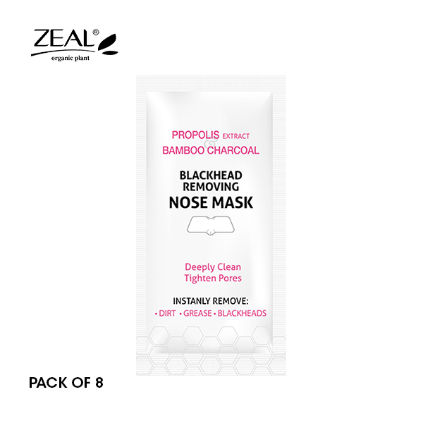 ZEAL Premium Nose Mask Skin Care Propolis Extract & Bamboo Charcoal Uproots Black Heads  Pack of 8